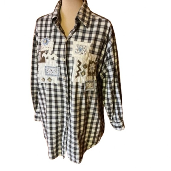 Vtg 90s krazykat patchwork flannel shirt - Picture 1 of 13